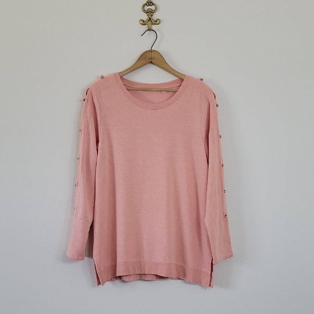 Soft Surroundings Peach Button Sleeve Sweatshirt Size Medium